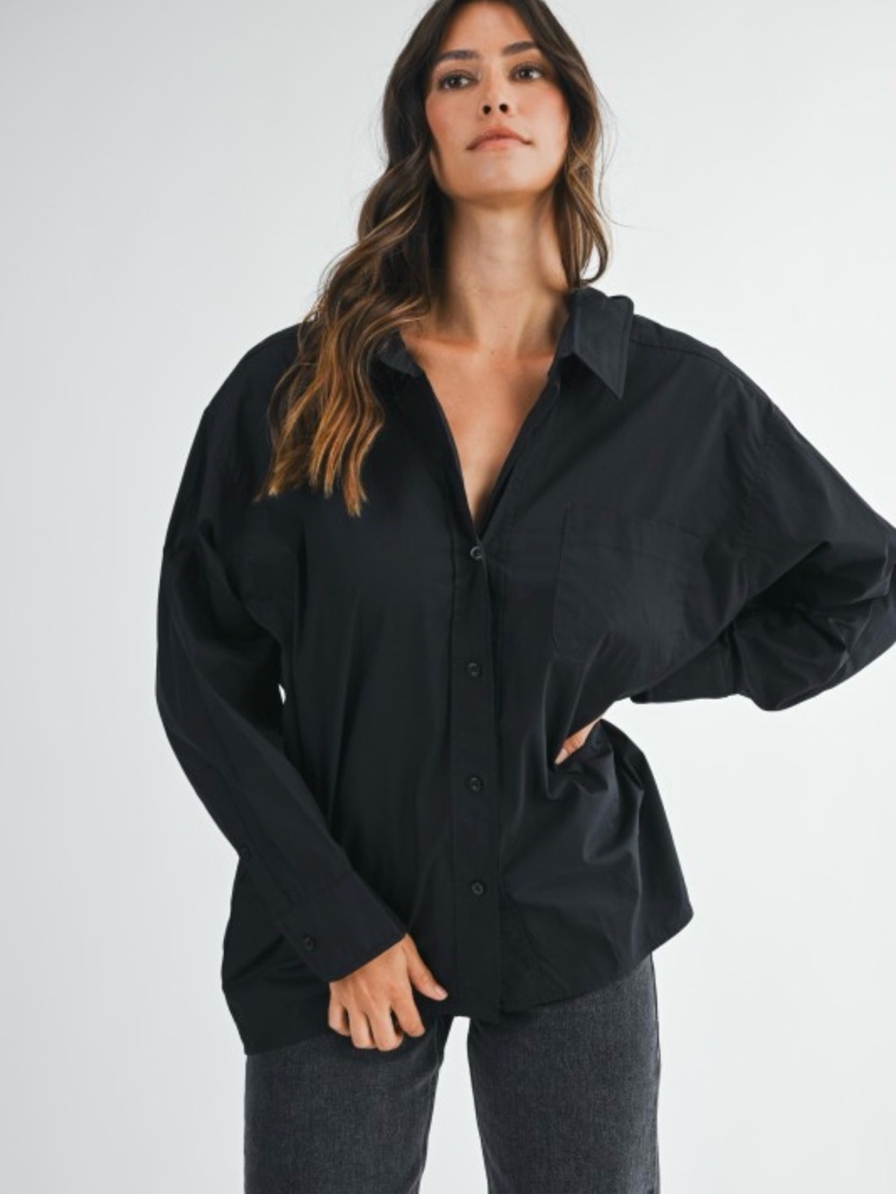 MARBLE Black Oversized Button-Down Shirt